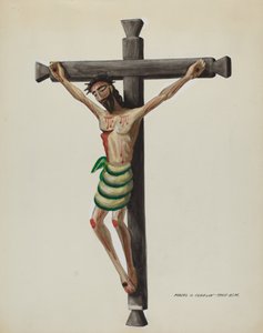 Cristo, Sculpté et Peint, sur une Croix en Bois Sculpté Noir, vers 1937
