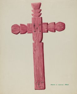 Croix en bois rouge utilisée comme pierre tombale, vers 1937 - Majel G. Claflin