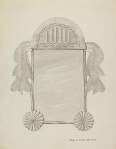 Petit miroir encadré en étain, vers 1937 - Majel G. Claflin