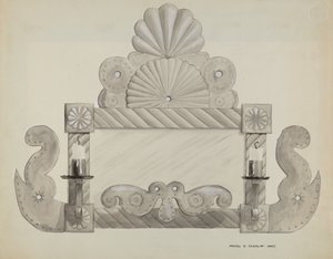 Cadre de miroir en étain avec 2 bougeoirs, vers 1937 - Majel G. Claflin
