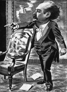 José Dupuis (1831-1900), acteur, comédien fantaisiste. Caricature par le dessinateur Manuel Luque. Dans « La Caricature » de 1886.