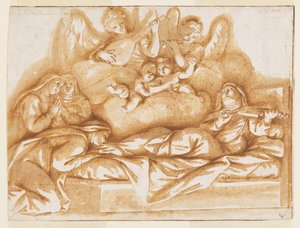 Conception pour une peinture murale monochrome, Église de Corpus Domini, Bologne, Italie, Mort de Sainte Caterina Vigri