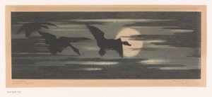 Trois canards volant au coucher du soleil - Marc Henry Meunier (attributed to)