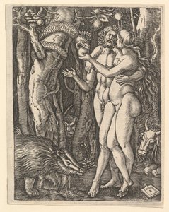 Adam et Ève avec pomme et serpent, vers 1500-1534 - Marcantonio Raimondi