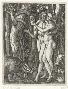 Adam et Ève lors de la chute dans le paradis - Marcantonio Raimondi