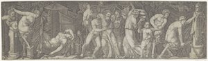 Bacchanale avec Bacchus ivre, satyres et ménades