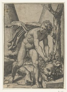 David avec la tête de Goliath - Marcantonio Raimondi