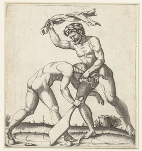 Homme combattant avec une femme personnifiant la Fortune (Fortuna) - Marcantonio Raimondi