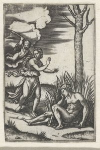 Homme endormi et nymphe poursuivis par l