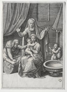La Vierge et le Berceau avec Sainte Élisabeth et Sainte Anne, 1520 - Marcantonio Raimondi