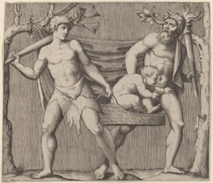 Deux faunes portant un enfant - Marcantonio Raimondi