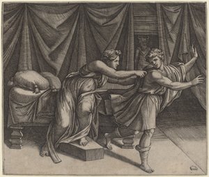 Joseph et la Femme de Potiphar - Marcantonio Raimondi after Raphael
