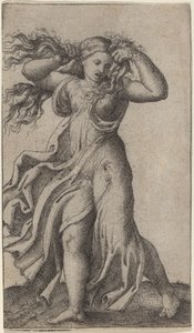Femme tirant ses cheveux - Marcantonio Raimondi possibly after Francesco Francia
