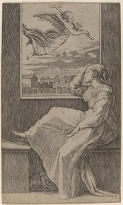 Femme pensive - Marcantonio Raimondi possibly after Raphael