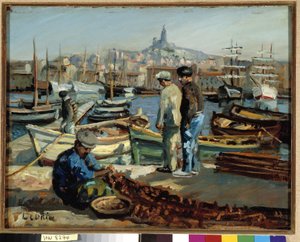 Pêcheurs sur le quai du port de Marseille