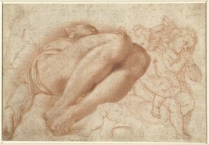 Groupe de petits anges et un homme couché