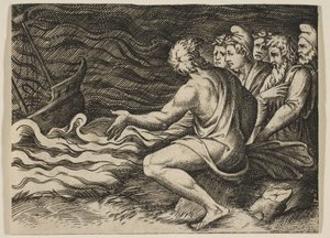 Un groupe de figures à droite assistant à un naufrage, vers 1515-1527