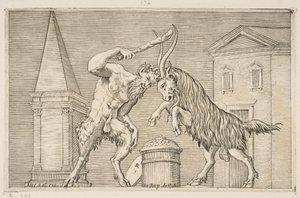 Un satyre et un bélier s