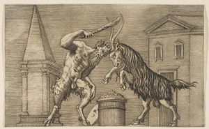 Un satyre et un bélier s