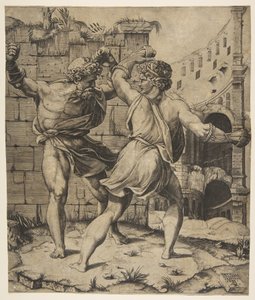 Entellus et Dares combattant devant des ruines classiques - Marco Dente