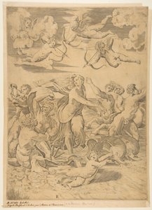 Galatée chevauchant une coquille tirée à travers l