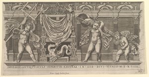 Speculum Romanae Magnificentiae: Bas-relief avec trois cupidons - Marco Dente