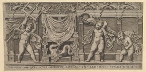 Speculum Romanae Magnificentiae: Bas-relief avec trois cupidons - Marco Dente