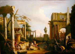 Paysage avec ruines classiques et figures - Marco Ricci