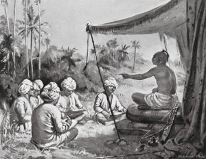Kulottunga Chola donne des instructions à ses géomètres, 1086 AD (litho) - Margaret (after) Dovaston