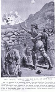 Comment le soldat Vaughan a obtenu la DCM à Lone Pine Dardanelles août 1915 (litho)