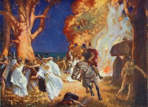 Le massacre des druides à Anglesey par les Romains en 60 après J.-C., illustration tirée de "Hutchinson