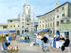 Déjeuner sur une place de marché, Toscane