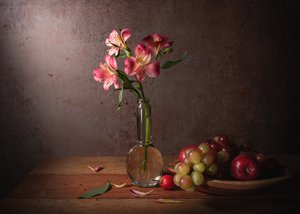 Nature morte florale et fruitée spectaculaire
