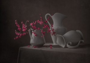 Fleurs roses et cruches blanches - Margareth Perfoncio
