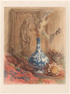 Nature morte avec vase chinois et tournesols séchés