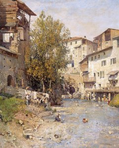 Paysage avec un village en périphérie de Rome - Mariano Barbasan Lagueruela