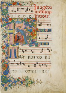 Feuille de manuscrit avec une procession funéraire dans une initiale R, d