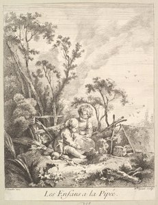 Enfants attrapant des oiseaux - Marie Madeleine Igonet