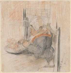 Femme paysanne à table