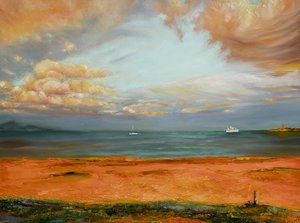 Paysage marin au ciel orange