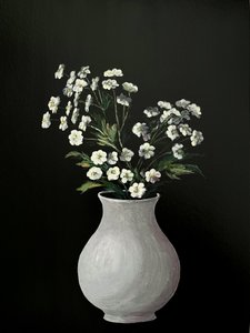 Peinture de fleurs blanches – Art botanique monochrome dans un vase blanc, pour la maison, le bureau ou comme cadeau - 010