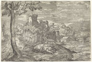 Paysage avec ruine de château - Mario Cartaro
