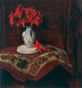 Tapis et vase avec des lys rouges - Mario Puccini