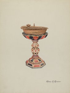 Fonts baptismaux et support, vers 1939 - Marius Hansen