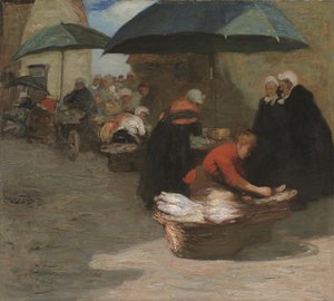 Un marché aux poissons flamand (huile sur toile)