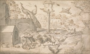 Paysage avec oiseaux et chien - Marmaduke Cradock