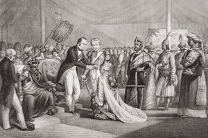 Grand Durbar à Cawnpore après la répression de la révolte des Cipayes, 1858, de 