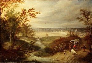 Paysage boisé étendu avec un chariot à un gué - Marten (attr. to) Ryckaert