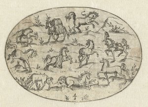 Ovale avec huit chevaux et deux ânes