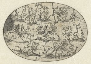 Ovale avec aigle entouré de lions et de créatures fantastiques - Martin Pleginck